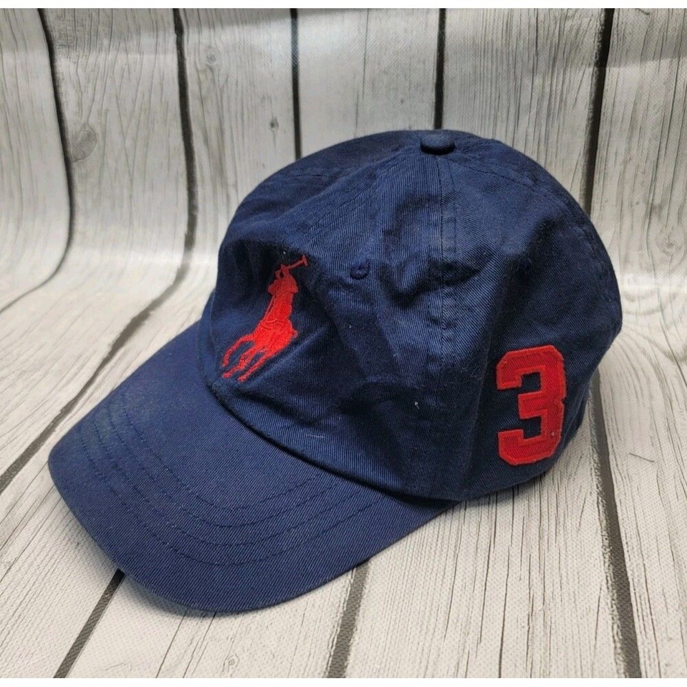 Vtg Polo Ralph Lauren Cap Hat Strapback Big Pony 3 Y2K Navy Blue Red MCMLXVII
